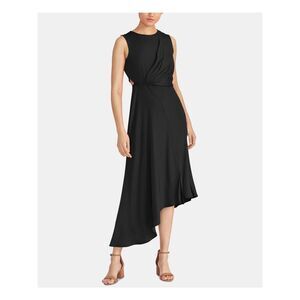 RACHEL ROY Womens Black Draped Asymmetrical Jewel Neck Maxi Sheath Dress 4